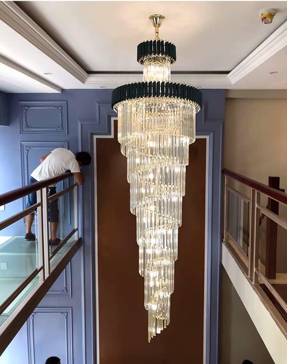 Spiral Double Height Long Crystal Chandeliers